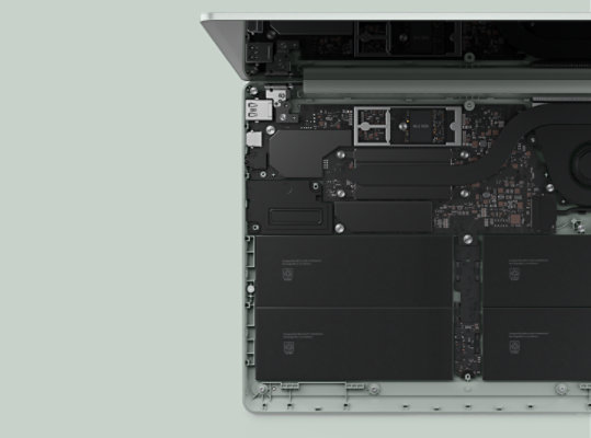 A close-up view of the removable hard drive on Surface Laptop Go 2