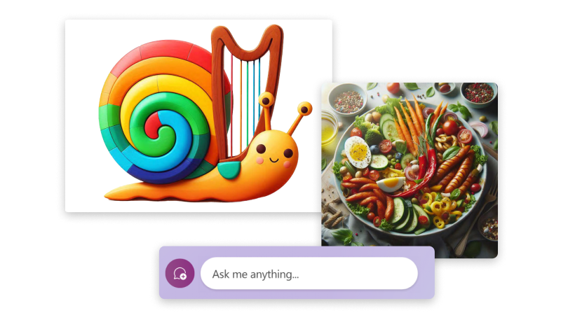 A cute, colorful snail made of a wooden harp, photo-realistic, vibrant salad