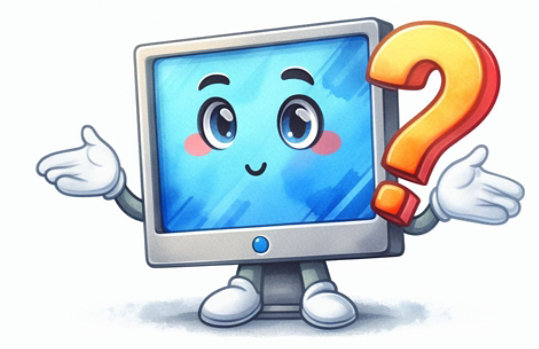 A graphic of an anthropomorphized computer monitor shrugging their arms