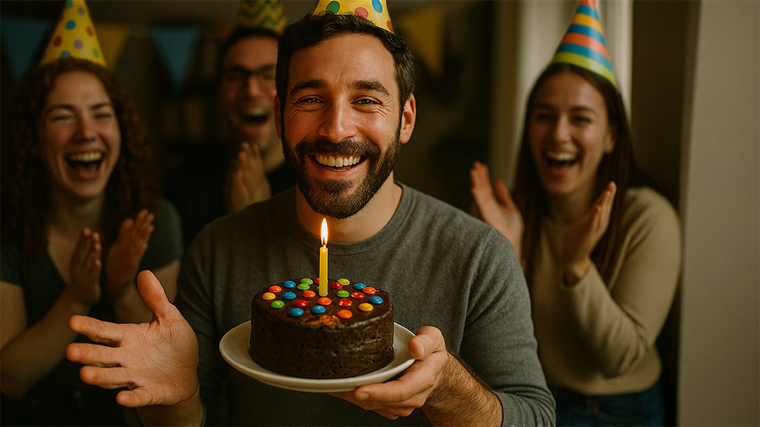 A group of happy people celebrating a birthday party