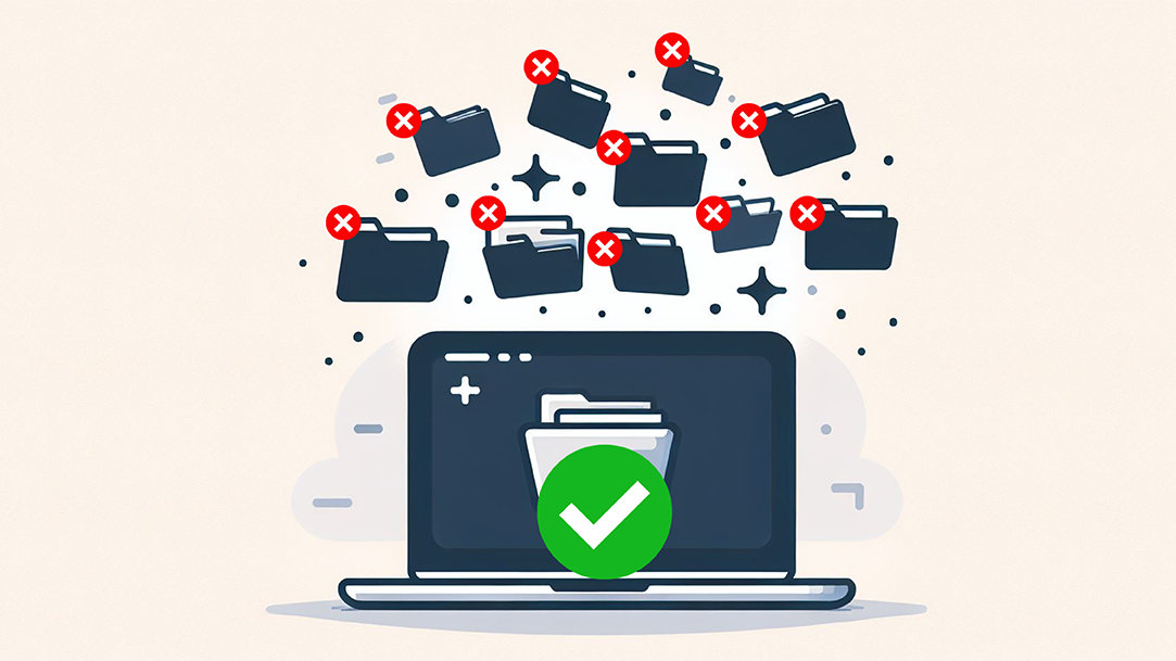 A laptop with multiple folders floating above it