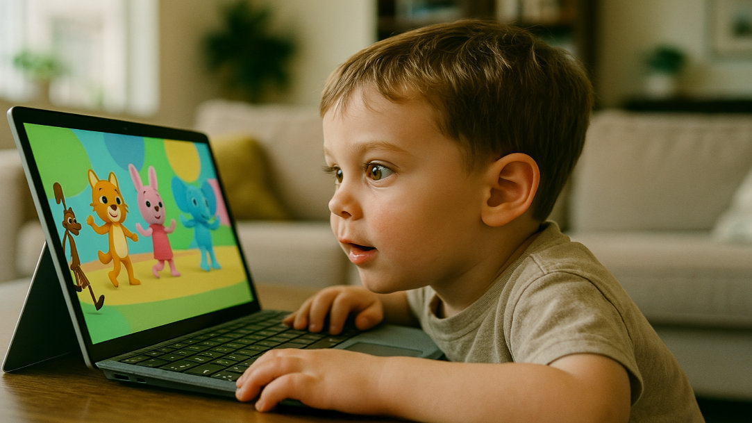 A little boy plays a game on a Surface Pro