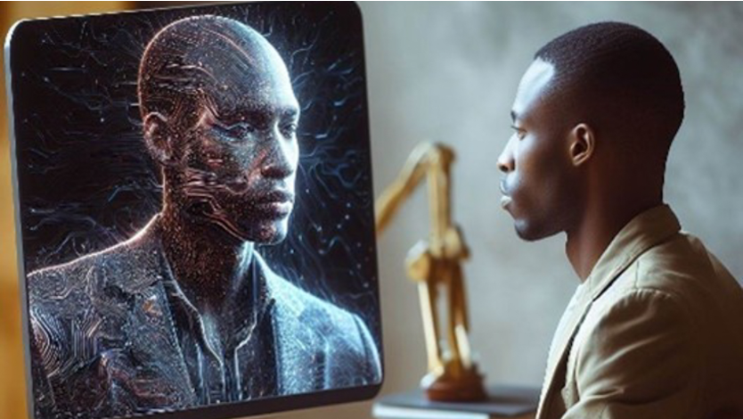 A man sitting at his desk creating AI-generated images