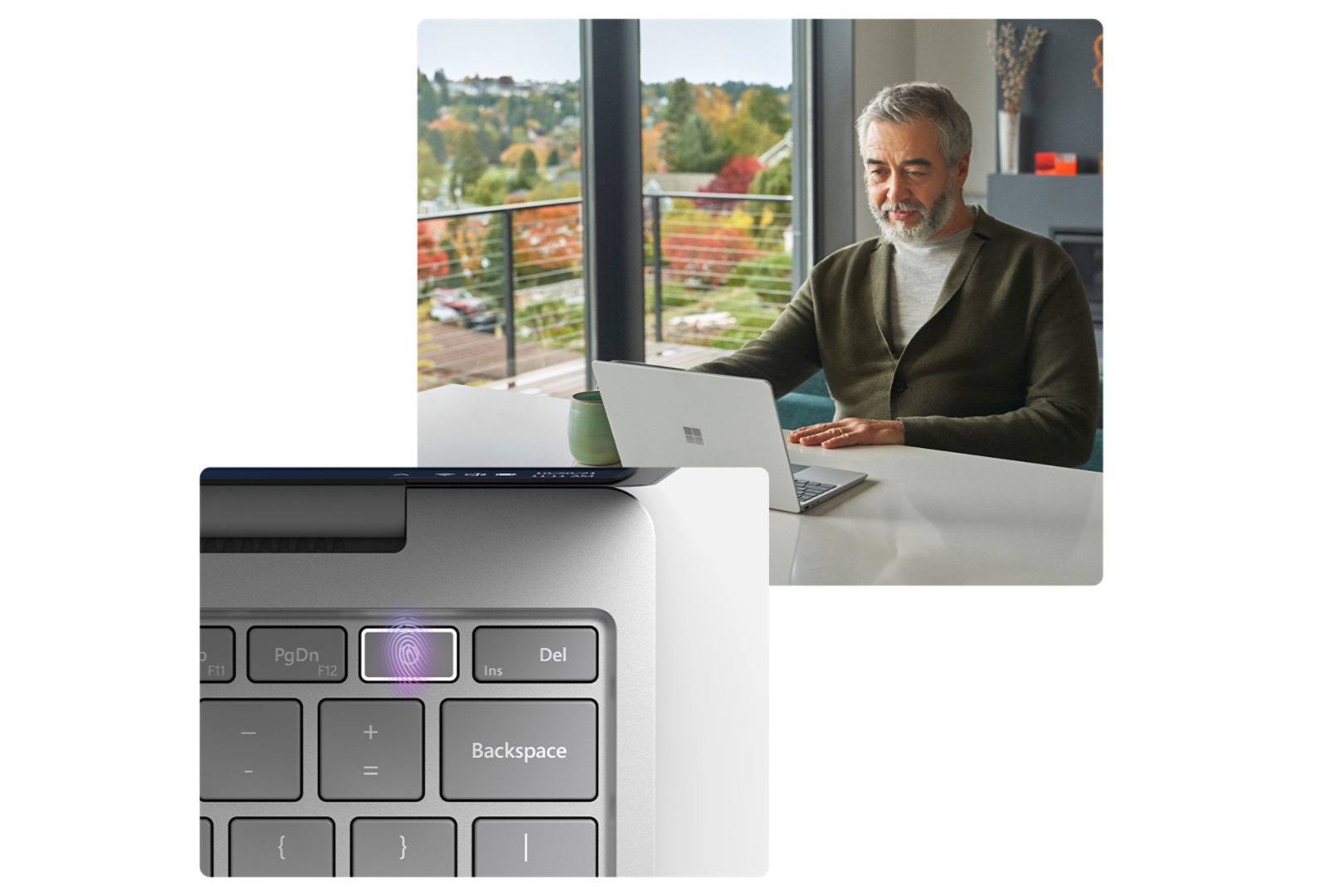 En person interagerer med sin Surface Laptop Go 2 i et eksternt arbejdsscenarie