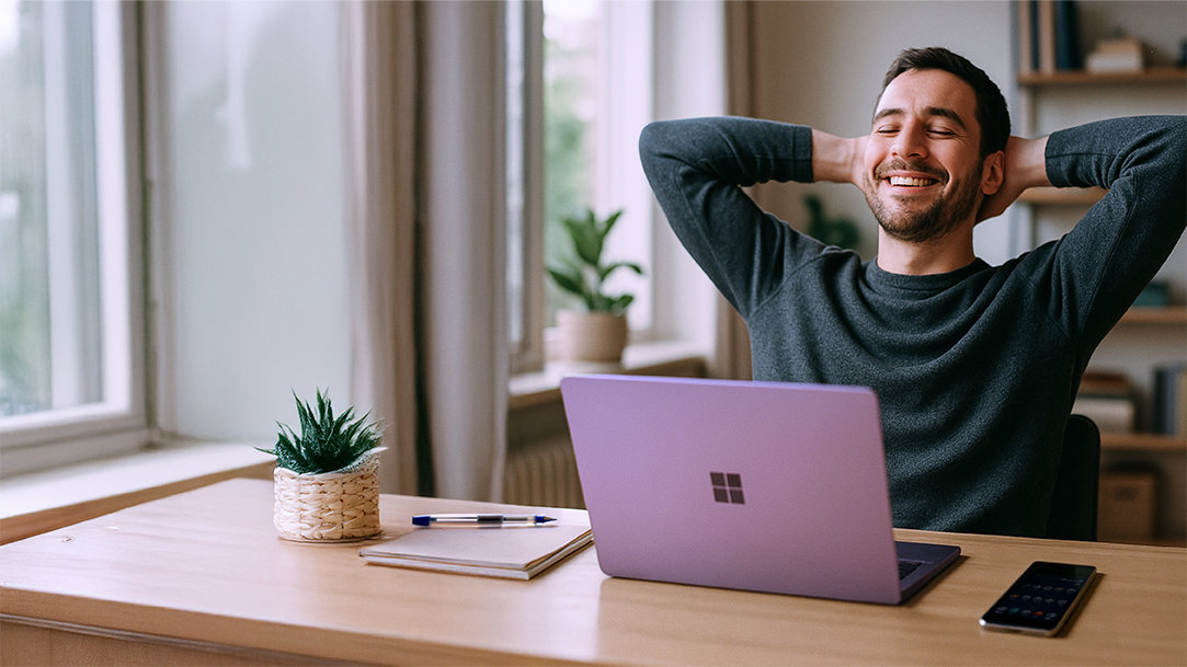 A person relaxing after using AI process automation to clean out their inbox