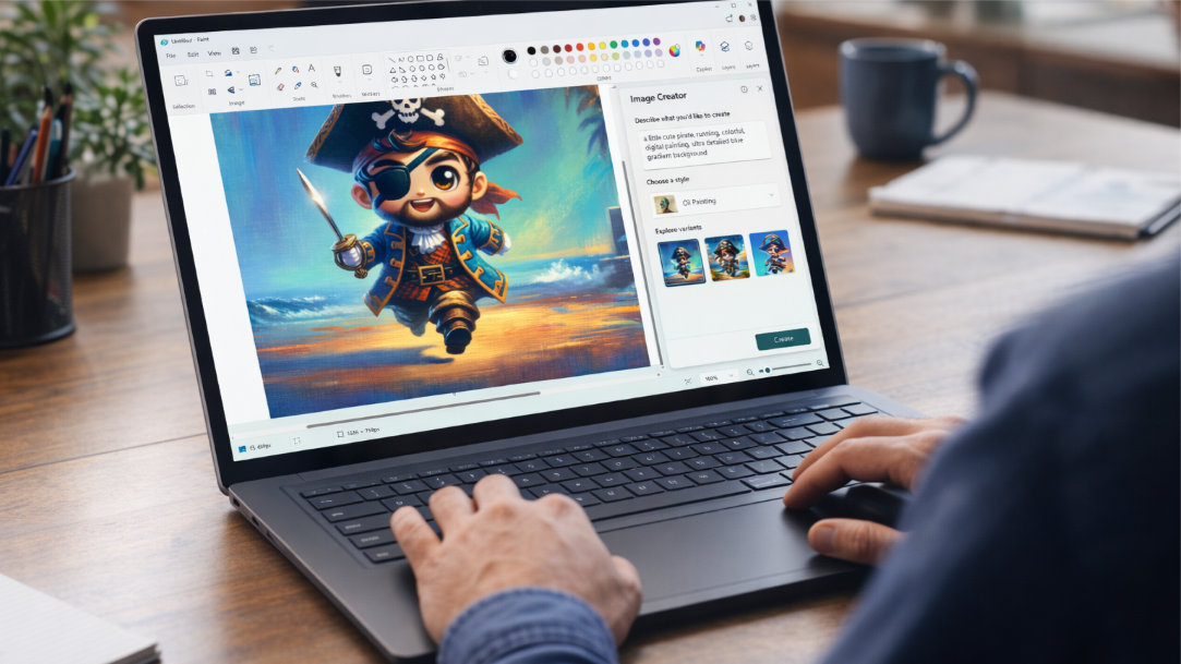 A person using Image Creator in Paint to draw a cute little pirate