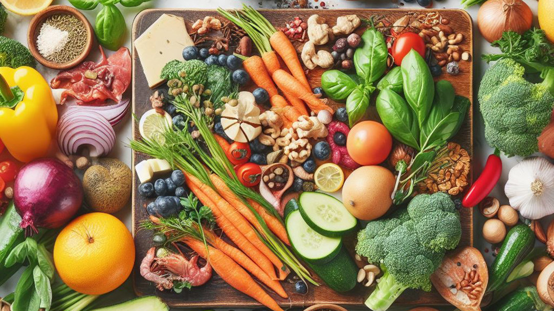 A platter with fruits and vegetables