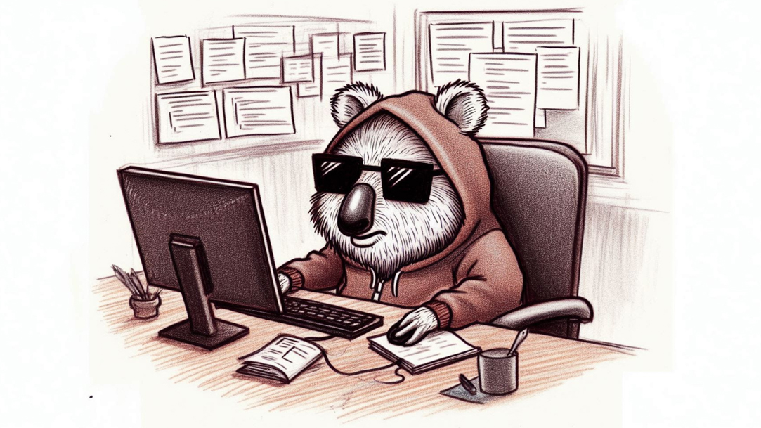 A quokka coding on their computer