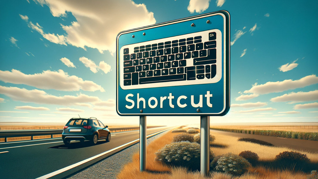 A road sign with the image of a keyboard and the word “shortcut”