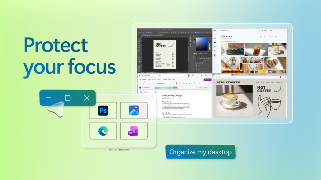 A screen showing creativity and productivity tools on Windows 11