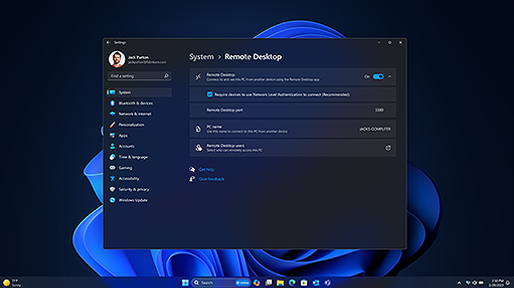 A screenshot of the remote desktop feature in Windows 11