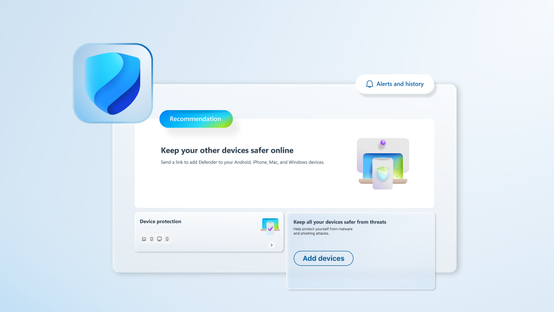 A shield surrounded by icons of security solutions