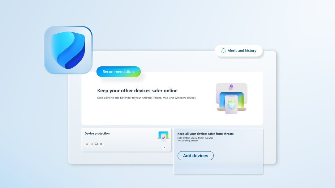 A shield surrounded by icons of security solutions