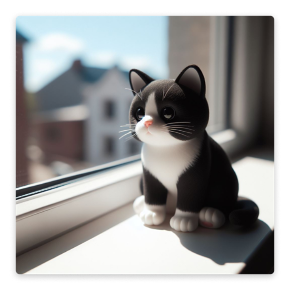 A stop motion animation of a small black and white cat sitting on a windowsill