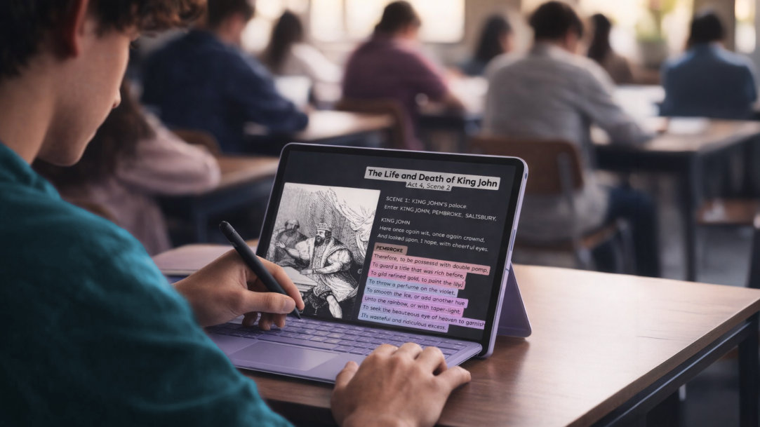 A student working on a laptop in a classroom