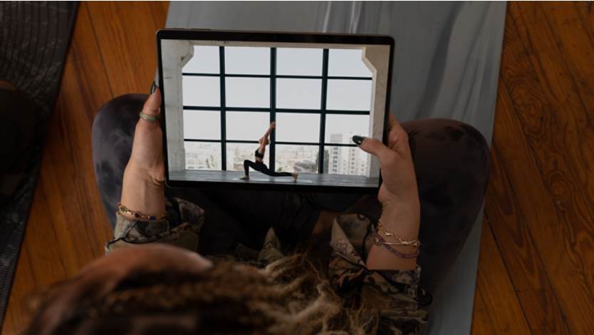 A woman media casting on a Microsoft Surface device