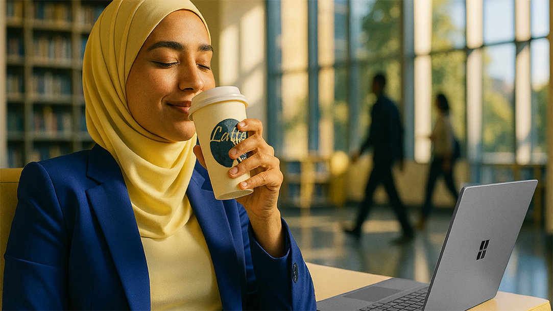 A woman relaxing, enjoying her mindful morning routine