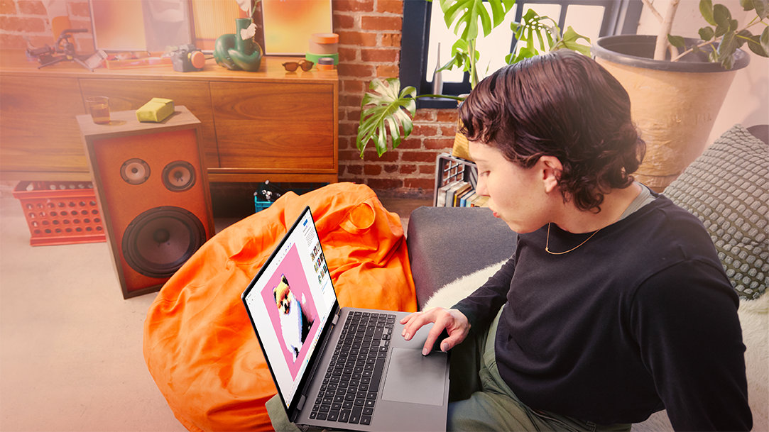 A woman using an AI photo generator