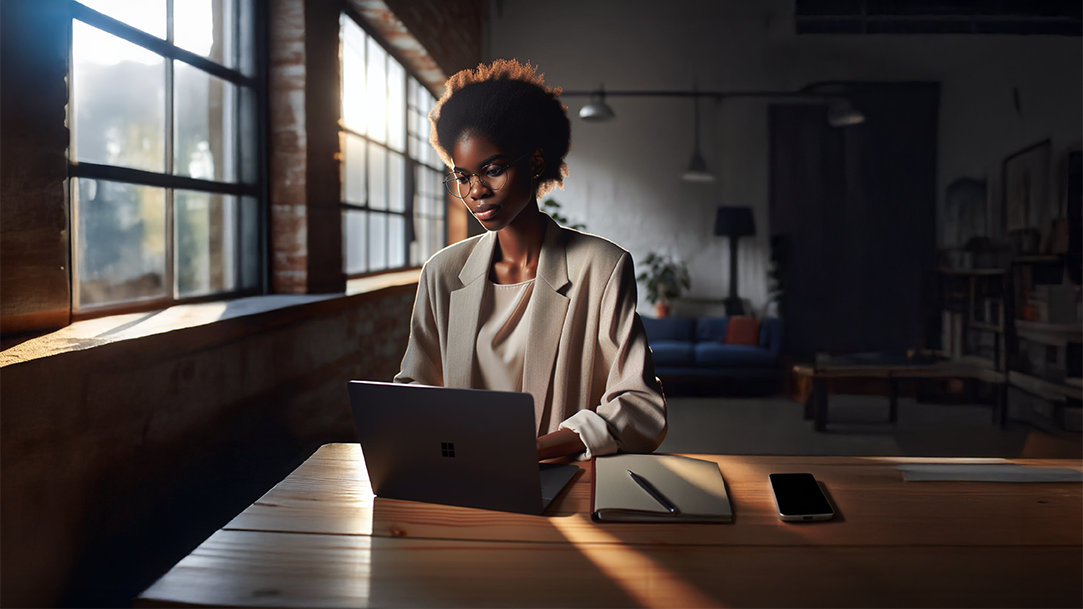 A young businesswoman focuses on her work in an office setting