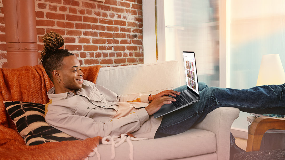 A young entrepreneur launches his side hustle online using Copilot+ PC tools