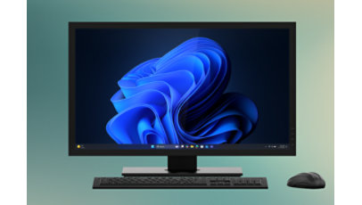 A Windows all-in-one computer on display