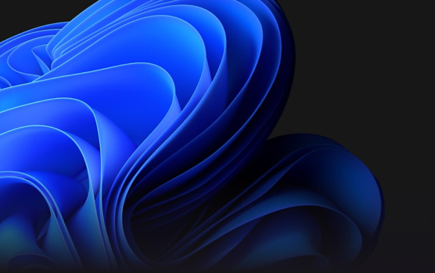 En abstrakt, blå figur med mange lag på en sort baggrund