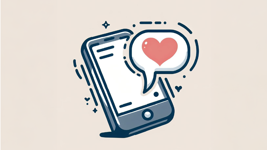 An illustration of a phone with a text bubble with a heart emoji