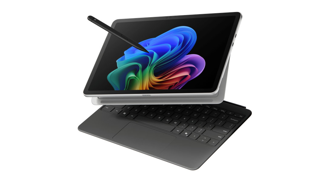 An image of a Surface Pro, Surface Slim Pen, and a Pro keyboard