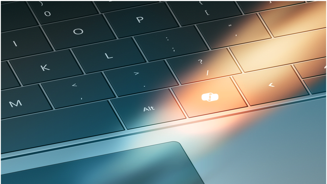 Close-up picture of a chrome Surface Laptop keyboard showing the built-in trackpad