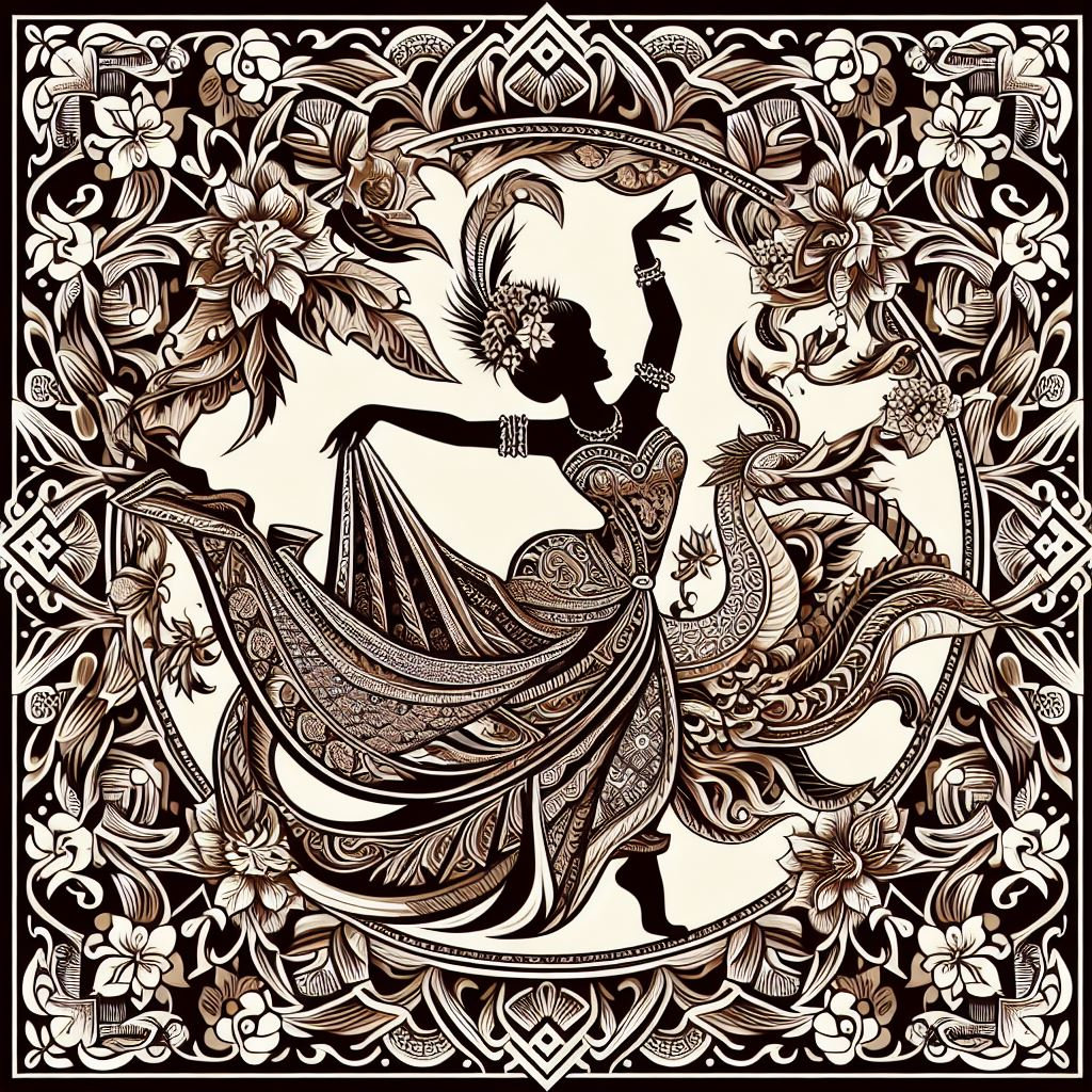 Batik-style illustration of a woman dancing