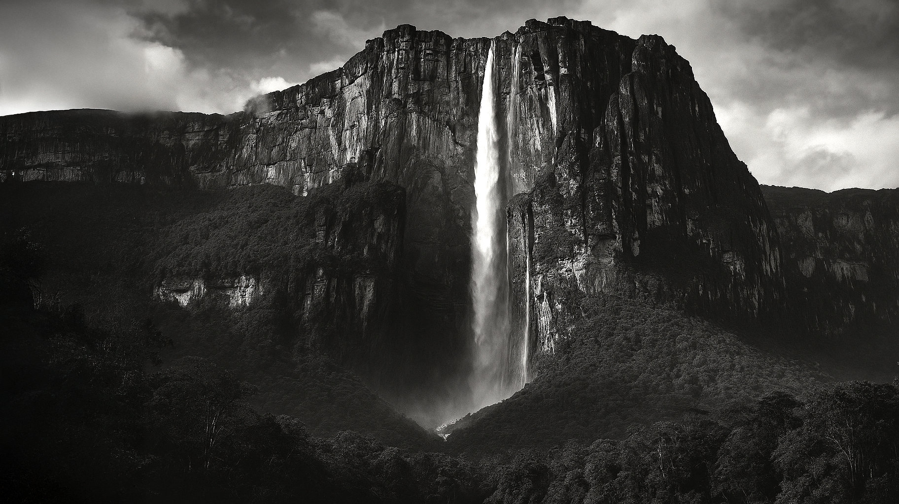 Black and white image of the mountains
