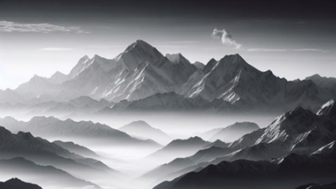 Black and white image of the mountains