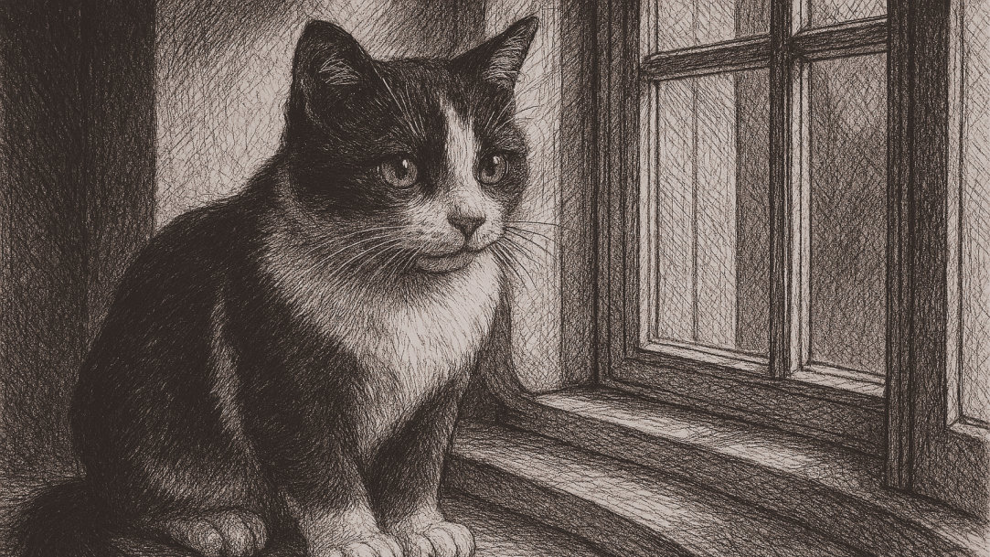 Block print style of a cat