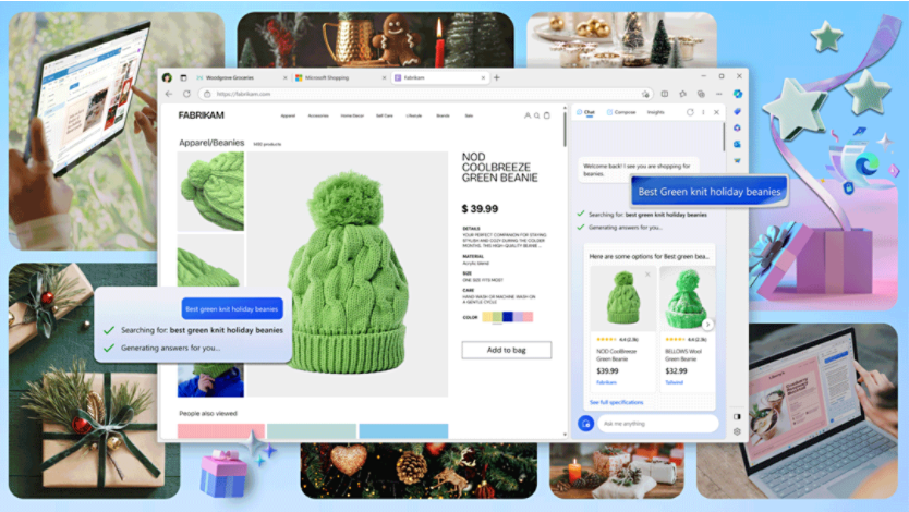 Shopping windows showing a green beanie