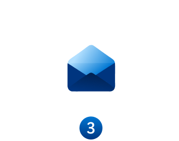 Blue email icon with a number three underneath