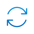 Icono azul con flechas que forman un círculo