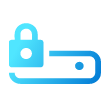 Blue outline of a lock in front of outline of hard drive