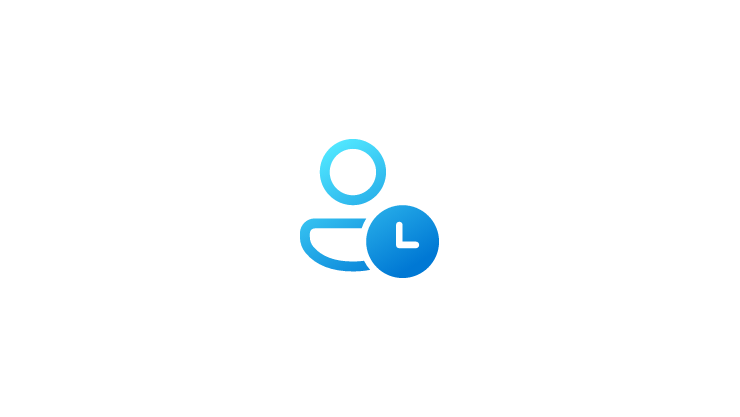 Blue outline of head and shoulders with an outline of a clockface in front