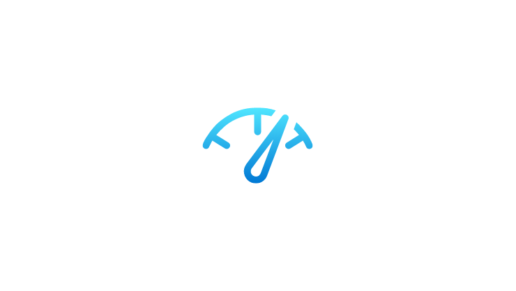 Blue outline of speedometer with pointer set to far right