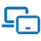 Contour bleu carré d’une tablette en face du contour bleu d’un ordinateur portable