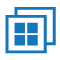 Blue square with another blue square in front of it, within it, two by two rows of solid squares