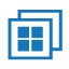 Un quadrato blu con un altro quadrato blu davanti, all'interno quadrati allineati in righe 2x2
