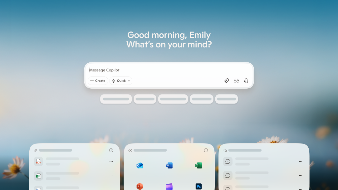 Browser view of Copilot at the ready, containing MS Apps at your fingertips that also have Copilot built into their interface for easy access