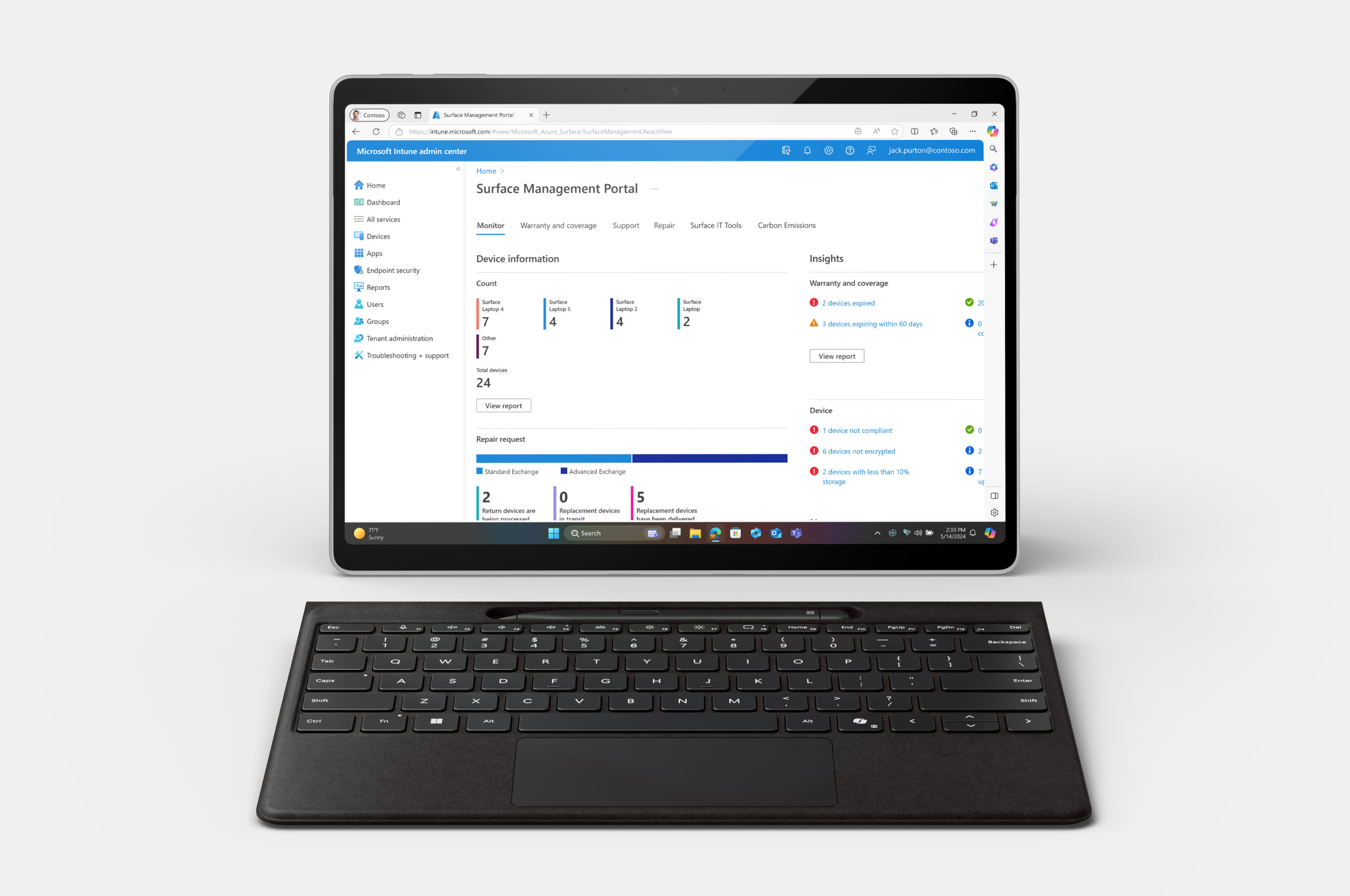 An image showing Surface Laptop, front-facing, with the IT Toolkit on the screen.