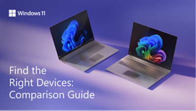 An extreme closeup of an open Windows 11 Pro PC chrome laptop partially showing the keyboard on the lower left and blue bloom image on the upper right, dramatically viewed from the side against a gradient blue background