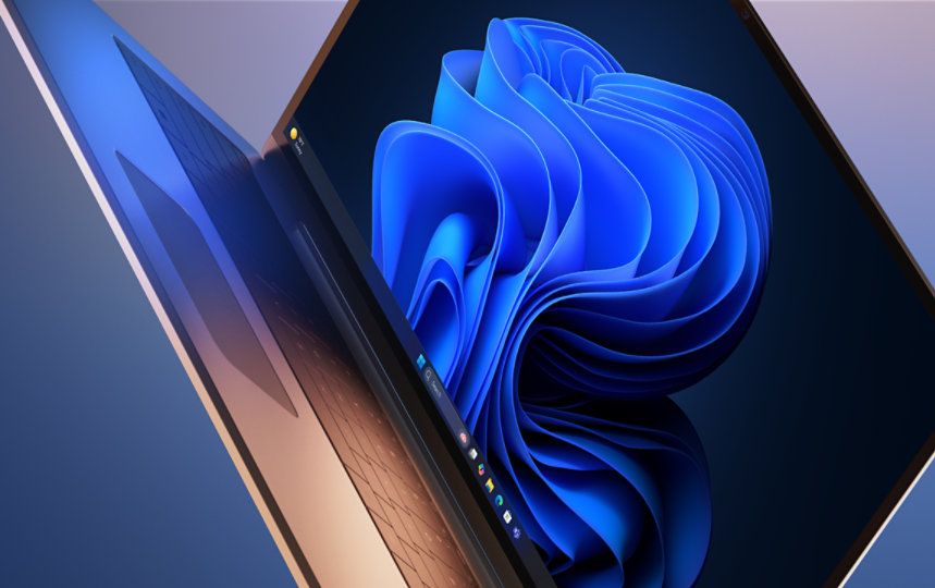 A presenter leading a discussion with six office workers sitting at a table in a large meeting room overlooking  a cityscape