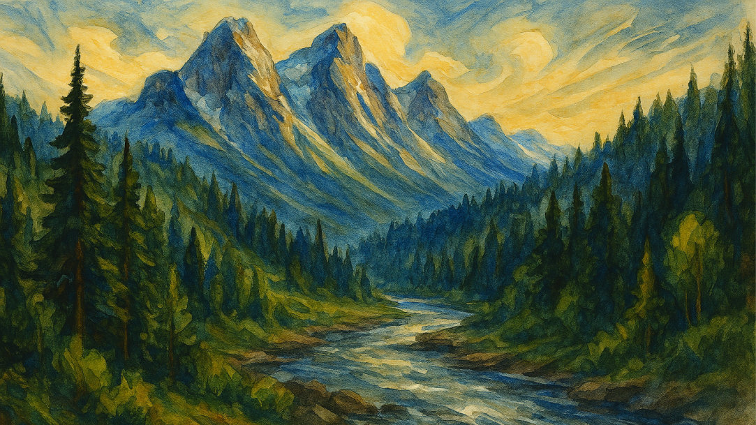 Canadian Rockies in old masters style