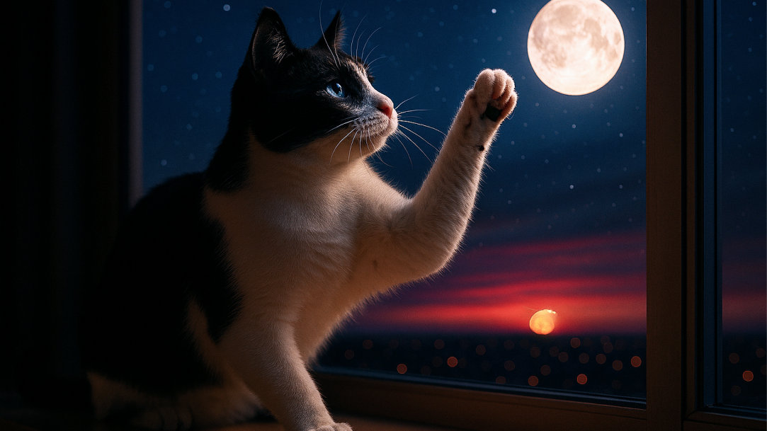 Cat reaching for the Moon
