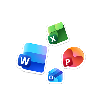 Microsoft Word, Excel, PowerPoint, and Outlook icons