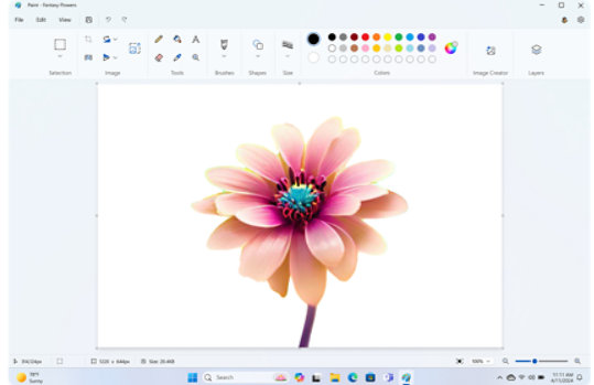 Una colorida flor en la app Paint